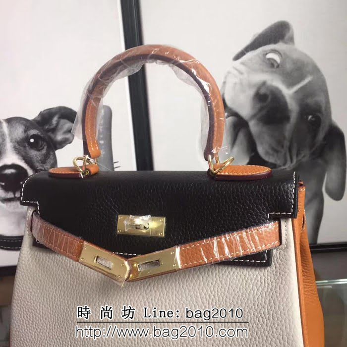 愛馬仕Hermes 頭層牛皮配色爆款凱莉包 時尚手提包 0AM1449